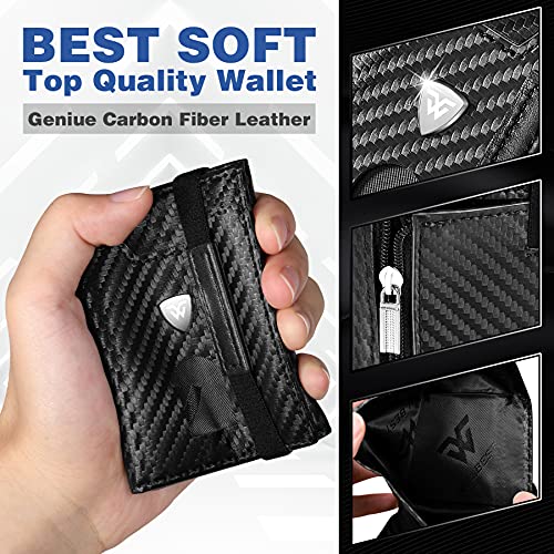 wilbest® Carteras para Hombre, Cartera Hombre Mini con Cuero de Carbono, 8Ranuras para Tarjetas (1 ID Ventana+2 Ranuras para Tarjetas de Pulgar) Cartera Tarjetero Hombre con Correas Pequeñas y RIFD