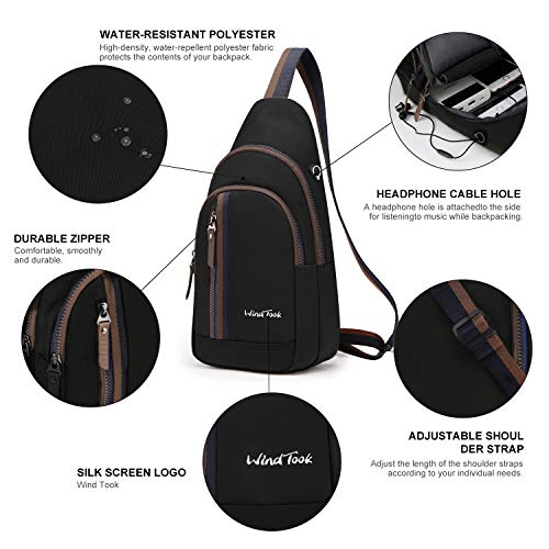 Wind Took bolsa bandolera mochila pequeña bolso pecho hombre y mujer bolso hombro bolso desportiva mochila de ocio multipropósito 19 x 9.5 x 35cm negro