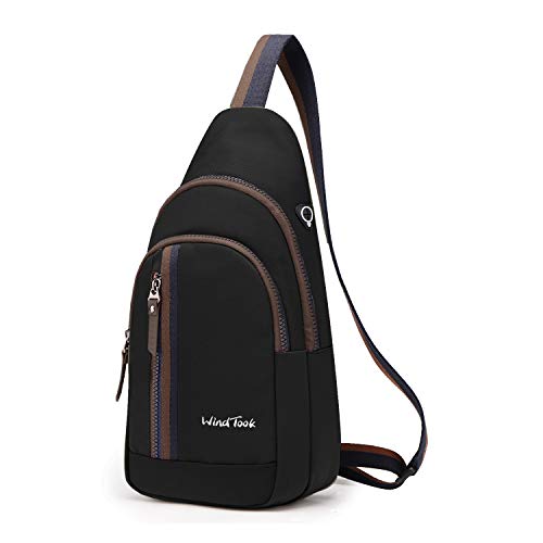 Wind Took bolsa bandolera mochila pequeña bolso pecho hombre y mujer bolso hombro bolso desportiva mochila de ocio multipropósito 19 x 9.5 x 35cm negro