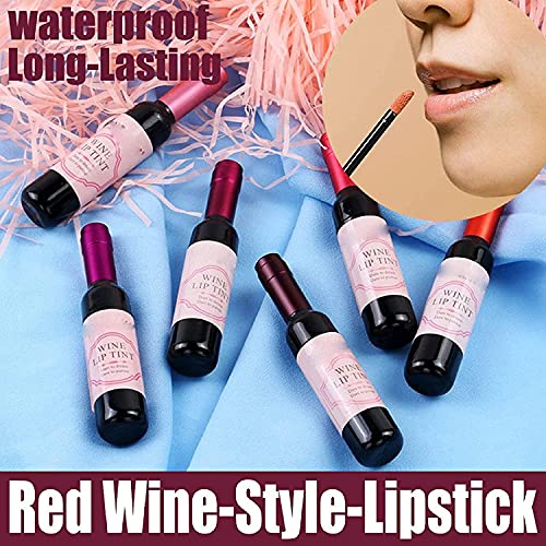 Wine Liquid Lipstick, 6 Colors Lady Long Lasting Make Up Gloss Matte Lip Tint Wine Bottle Cover, Waterproof Moisturizing and Non-Stick Cup Lip Gloss Lip Sticks (Mixed 6 Colors)