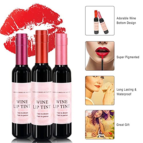 Wine Liquid Lipstick,Natural Liquid Lipstick Long Lasting Make Up Gloss Matte Lip Tint Wine Bottle Cover,Waterproof,Valentine's Day Gift Kit Ideas for Girlfriends, Women, Moms (RD02)