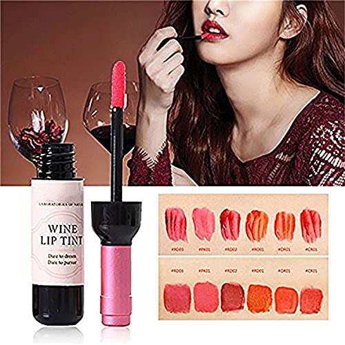 Wine Liquid Lipstick,Natural Liquid Lipstick Long Lasting Make Up Gloss Matte Lip Tint Wine Bottle Cover,Waterproof,Valentine's Day Gift Kit Ideas for Girlfriends, Women, Moms (RD02)