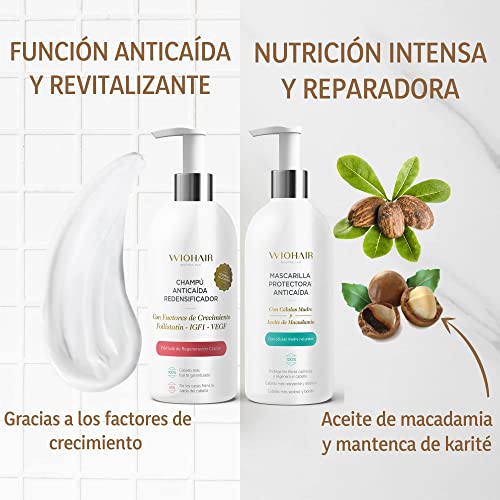 Wiohair Champú y Mascarilla Anticaída 300ml | Previene la caída y Regula la grasa | Cabello limpio, con volumen y brillante | Sin Siliconas y Parabenos | Para Hombres y Mujeres