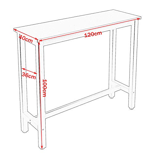 WOLTU Mesa de Bar Mesa de Bistro Mesa de Comedor con Estructura de Metal, MDF, 120x40x100cm (WxDxH) Blanco BT17ws