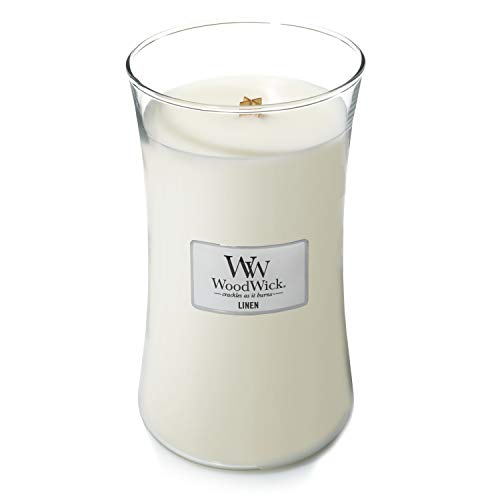 Woodwick Hourglass Vela Aromática en Tarro Grande, Blanco (Linen), 610g