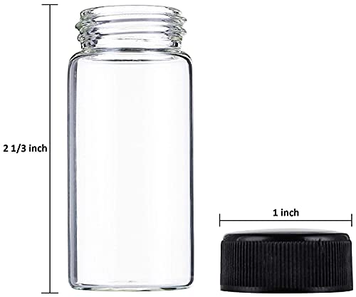 WUWEOT 30pzs Mini Botellas de Vidrio Transparente 20ml Viales de Vidrio Transparente Muestra de Botellas de Vidrio con Tornillo de Plástico Tapa Negra para Aceites Esenciales Hierbas Perfumes