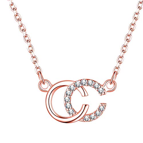 WYFLL Personality Trend Fashion - Cadena de doble letra de oro rosa con circonitas y colgante de moda femenina con pequeñas fragancias, collar de doble letra