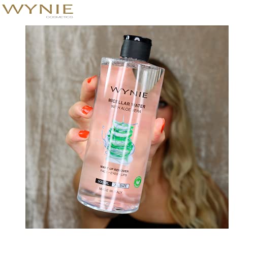 WYNIE Agua Micelar con Aloe Vera 100% Vegano Limpiador Facial Desmaquillante para Todo Tipo de Pieles, Piel Grasa, Mixta, Sensible - XL 500 ml