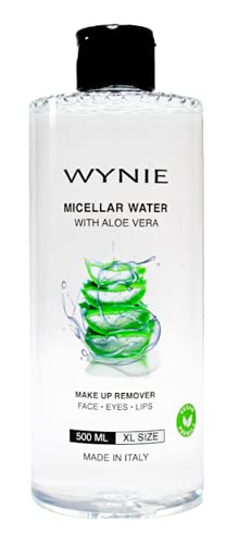 WYNIE Agua Micelar con Aloe Vera 100% Vegano Limpiador Facial Desmaquillante para Todo Tipo de Pieles, Piel Grasa, Mixta, Sensible - XL 500 ml