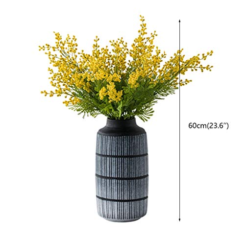 WYWY Partido Falso Artificial Amarillo Acacia Mimosa Flores Felpa de Flores de Seda del florero Conjunto Inicio de Boda decoración de la Tabla (Color : Frosted Vase+Flower)