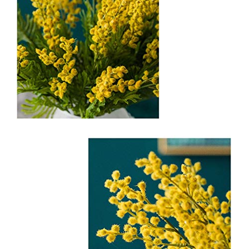 WYWY Partido Falso Artificial Amarillo Acacia Mimosa Flores Felpa de Flores de Seda del florero Conjunto Inicio de Boda decoración de la Tabla (Color : Frosted Vase+Flower)