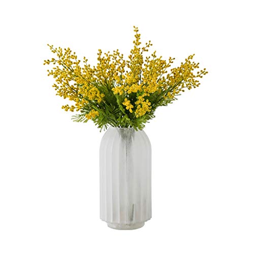 WYWY Partido Falso Artificial Amarillo Acacia Mimosa Flores Felpa de Flores de Seda del florero Conjunto Inicio de Boda decoración de la Tabla (Color : Frosted Vase+Flower)