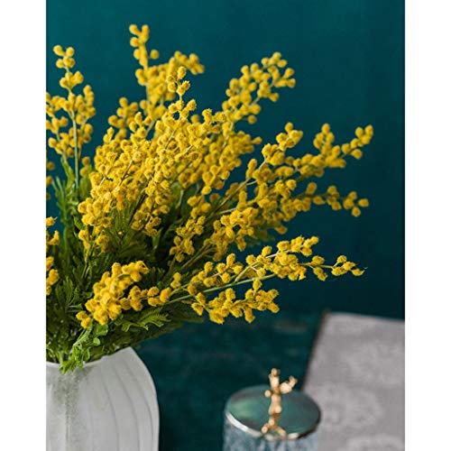 WYWY Partido Falso Artificial Amarillo Acacia Mimosa Flores Felpa de Flores de Seda del florero Conjunto Inicio de Boda decoración de la Tabla (Color : Frosted Vase+Flower)