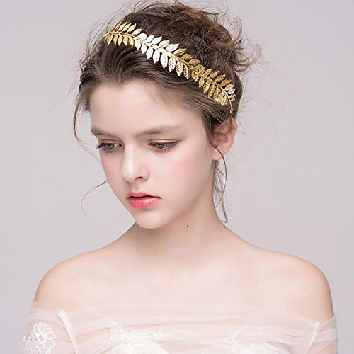 XCOZU - Corona de hojas romanas, tiara de oro con banda de hojas, diadema para novia, para chicas, tocado de hoja de laurel, tocado bohemio