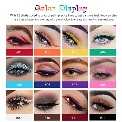 Xiangmall 12 Piezas Eyeliner Colores Liquido Delineador Ojos Colores Gel Eyeliner Mate Waterproof Eye Liner Lapiz Long Lasting Herramientas Maquillaje Regalo para Mujer