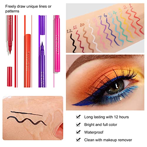 Xiangmall 12 Piezas Eyeliner Colores Liquido Delineador Ojos Colores Gel Eyeliner Mate Waterproof Eye Liner Lapiz Long Lasting Herramientas Maquillaje Regalo para Mujer