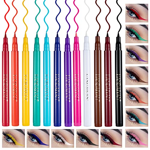 Xiangmall 12 Piezas Eyeliner Colores Liquido Delineador Ojos Colores Gel Eyeliner Mate Waterproof Eye Liner Lapiz Long Lasting Herramientas Maquillaje Regalo para Mujer