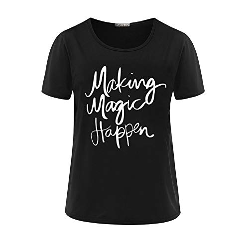 XIAOBAOZITXU Las Camisetas Estampadas Negras Hacen Que La Magia Suceda para Las Mujeres Camiseta Femme Camisetas Poleras Camiseta Camisetas Femeninas Top Femenino XL