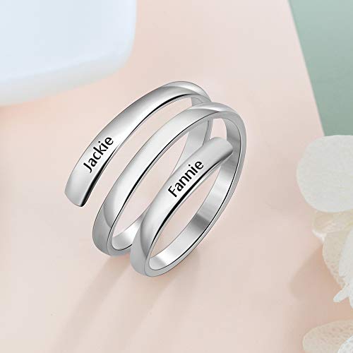 XiXi Personalizado Anillos Plata Mujer Ajustables 2 Nombre Grabado BFF Anillos para Madre Pareja Regalo en Aniversario Día de San Valentín (Plata)