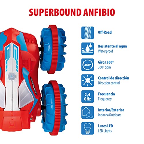 Xtrem Raiders - Superbound Anfibio, Coche Teledirigido Reversible 2 en 1, Coches Teledirigidos para Niños, Radio Control RC, Gira 360º, Ruedas Off-Road, Regalos Divertidos