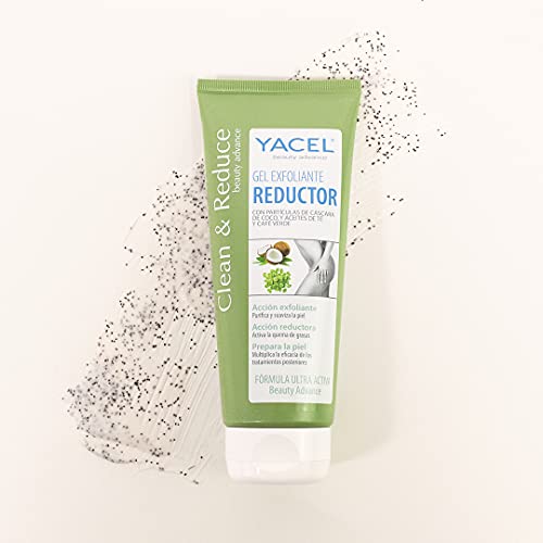 Yacel Clean & Reduce, Gel Exfoliante Reductor, con Cáscara de Coco y Aceite de Té y Café Verde, 200Ml