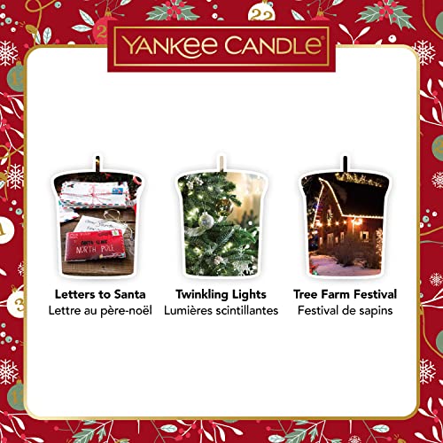 Yankee Candle Set de regalo, 3 velas votivas perfumadas en una caja festiva en forma de árbol con un arco, Cuenta atrás para la colección de Navidad (1631478E)