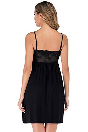 YAOMEI Camisón para Mujer Camisones Algodón modalón Pijamas, lencería Cordón Spaghetti Strap Babydoll Neglige Lencería Ropa de Dormir Sin Mangas (XL, Negro)