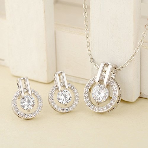 YAZILIND Plata Plateada Joyas Set día de la Madre Regalo Moda de Oro Blanco Plateado Perkin Colgante Redondo con Cubic Zircon Incrustaciones de Collar aro Pendiente Stud para Las Mujeres niñas