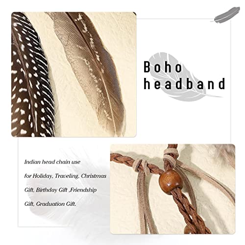 Yean Diadema de plumas bohemias, borla gitana, cabeza india, cabeza de pluma, cadena de joyería, accesorios tribales para mujeres y niñas