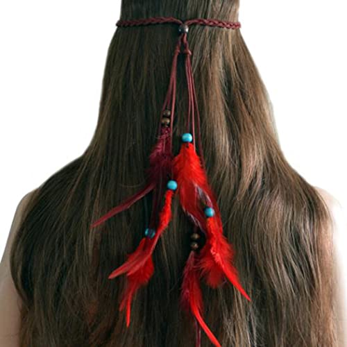 Yean Diadema de plumas indias, color marrón, diadema para el cabello, estilo bohemio, hippie, cadena de mano, color turquesa, accesorios de joyería, tocado para mujeres y niñas