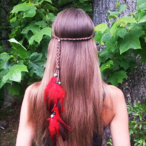 Yean Diadema de plumas indias, color marrón, diadema para el cabello, estilo bohemio, hippie, cadena de mano, color turquesa, accesorios de joyería, tocado para mujeres y niñas