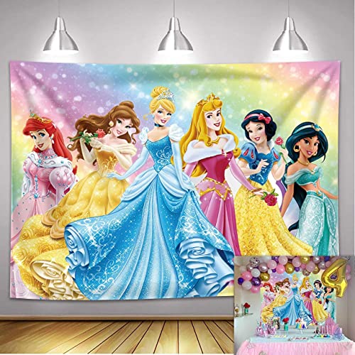 YFAMZO Lienzo de Princesa de cumpleaños con Tema de Princesa arcoíris para fotografía de cumpleaños de niña, Pancarta Decorativa para Baby Shower, Accesorios para Fotos (2,1 x 1,5 m)