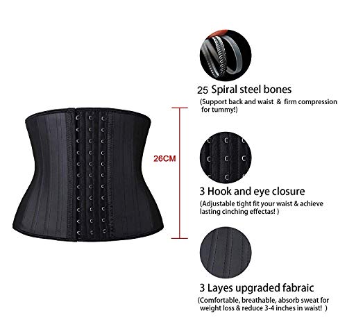 YIANNA Faja Reductora Mujer Torso Corto Waist Trainer Corset Colombianas Fajas Reductoras Abdomen Postparto Corsé Reductor Negro, 110299 Size M