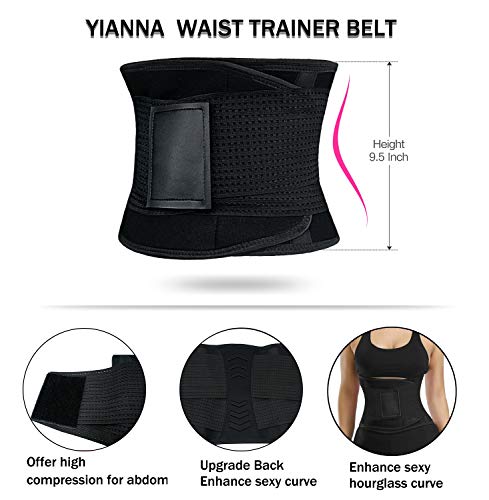 YIANNA Mujer Faja Reductora Abdominal Lumbar Fajas Reductoras Abdomen Cintura Adjustable para Deporte Fitness Negro,8003 Size S