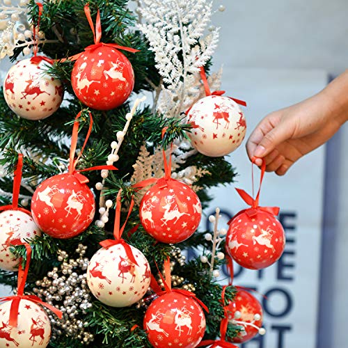 YILEEY Bolas de Navidad Hechas a Mano 14 pcs - Ø 7.5 cm Caja de Regalo de Bolas Arbol de Navidad con Percha Adornos Arbol Navidad Irrompibles - Decoracion Arbol Navidad - Rojas y Blancas