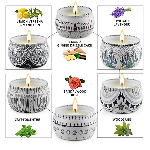 YINUO LIGHT velas perfumadas para mujer, 8 9 12 velas de aromaterapia con cera de soja natural en latas, juego de regalo de vela de lujo para el día de San Valentín / cumpleaños / baño / yoga (6 Set)