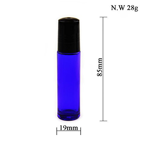 Yizhao Azul Botellas Roll On Cristal para Aceites Esenciales 10ml, con Roll-on Bola de Acero Inoxidable, para Aceites Esenciales, Masajes, Aromaterapia, Botella de Laboratorio – 6 Pcs