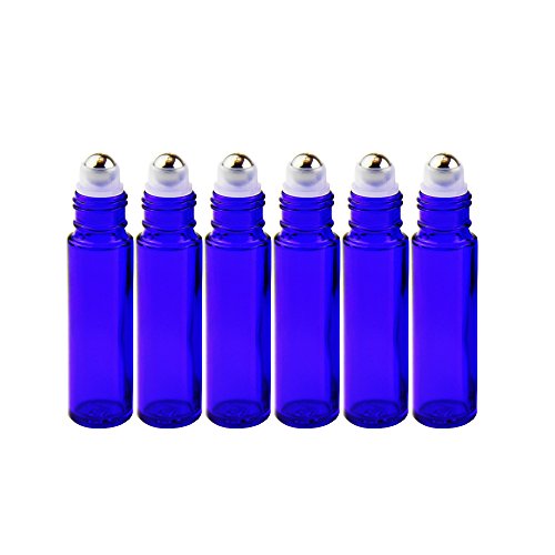 Yizhao Azul Botellas Roll On Cristal para Aceites Esenciales 10ml, con Roll-on Bola de Acero Inoxidable, para Aceites Esenciales, Masajes, Aromaterapia, Botella de Laboratorio – 6 Pcs