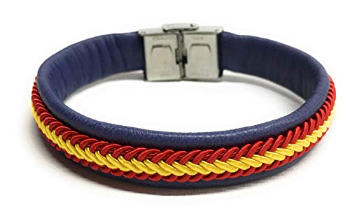 YOJAN PIEL | Pulsera De Piel Bandera De España (Hecho A Mano) | Complementos de Moda Unisex para Hombres y Mujeres de Estilo Atemporal y Elegante | Regalos Originales y Exclusivos