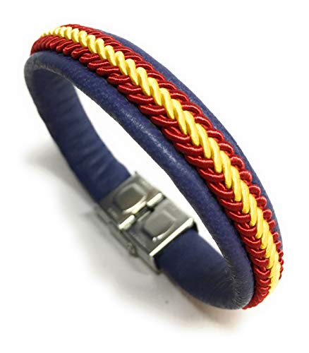 YOJAN PIEL | Pulsera De Piel Bandera De España (Hecho A Mano) | Complementos de Moda Unisex para Hombres y Mujeres de Estilo Atemporal y Elegante | Regalos Originales y Exclusivos