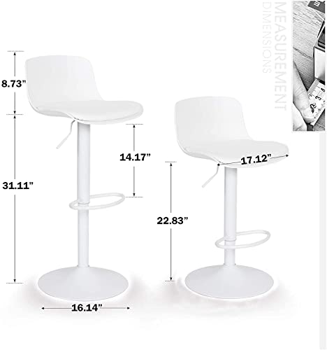 YOUNIKE Taburetes de Bar Altura Ajustable y rotación de 360°, diseño Moderno y ergonómico para Bar, mostrador, Cocina y hogar,Paquete de 2 Unidades, Blanco