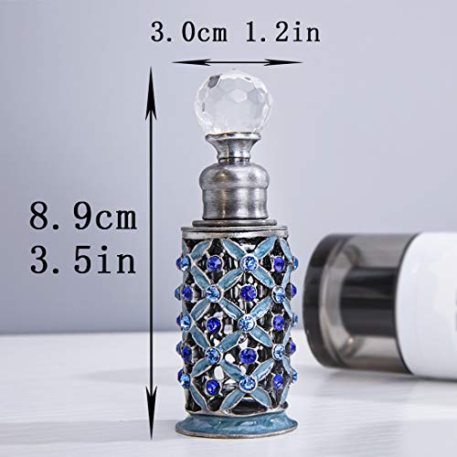 YU FENG Botellas de perfume vintage decorativas con cristales BejewELD, pequeñas botellas de perfume de estilo antiguo (6 ml, azul)