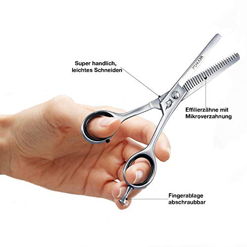 YUMAYA® Thinning Scissors Hair - Tijeras de peluquería de calidad profesional, acero inoxidable, afiladas, incluye funda para adelgazar el pelo, para niños, hombres y mujeres, tijeras de peluquería