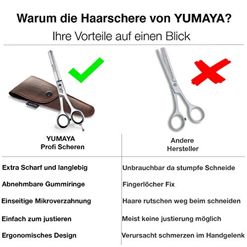 YUMAYA® Thinning Scissors Hair - Tijeras de peluquería de calidad profesional, acero inoxidable, afiladas, incluye funda para adelgazar el pelo, para niños, hombres y mujeres, tijeras de peluquería