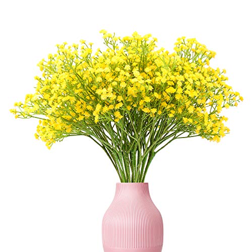 yunuo 12PCS Artificial Baby Breath/Gypsophila Flor de seda Boda Fiesta Decoración Regalo (Amarillo)