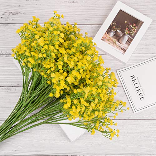 yunuo 12PCS Artificial Baby Breath/Gypsophila Flor de seda Boda Fiesta Decoración Regalo (Amarillo)