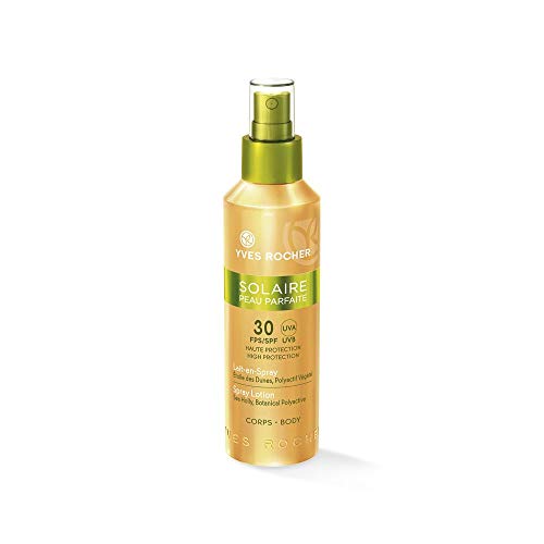 Yves Rocher SOLAIRE PEAU PARFAITE - Leche solar en spray SPF 30, protección solar para el cuerpo, 1 pulverizador de bomba de 150 ml