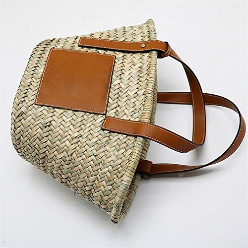 ZANGAO La Bolsa de Asas de Paja Tejida Popular estupendo de Gran Capacidad de la Cesta del diseñador del Bolso de la Playa de Color Caqui (Color : Khaki, Size : M)