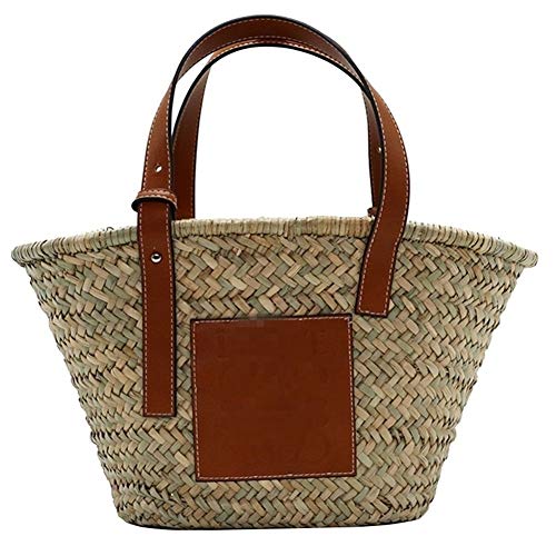 ZANGAO La Bolsa de Asas de Paja Tejida Popular estupendo de Gran Capacidad de la Cesta del diseñador del Bolso de la Playa de Color Caqui (Color : Khaki, Size : M)