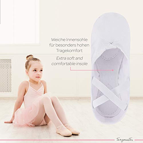 Zapatillas de Ballet - Lino, Suela Entera de Cuero - Blanco - Talla: 44